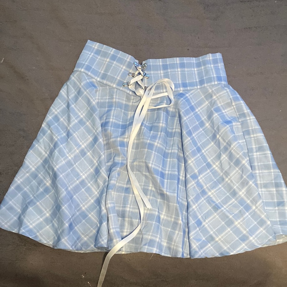 blue and white plaid skirt